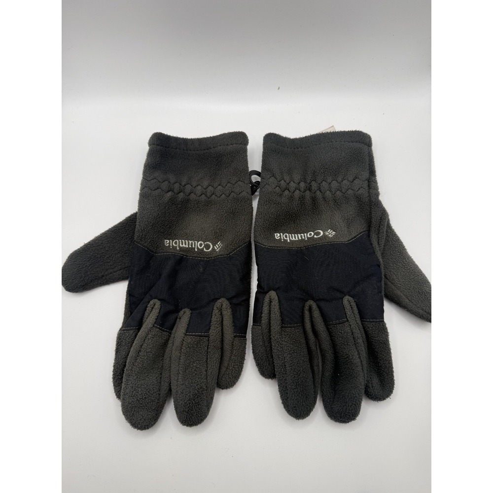 Columbia Sportswear Winter Gloves Mens Medium Gray Black Embroidered Logo Fleece